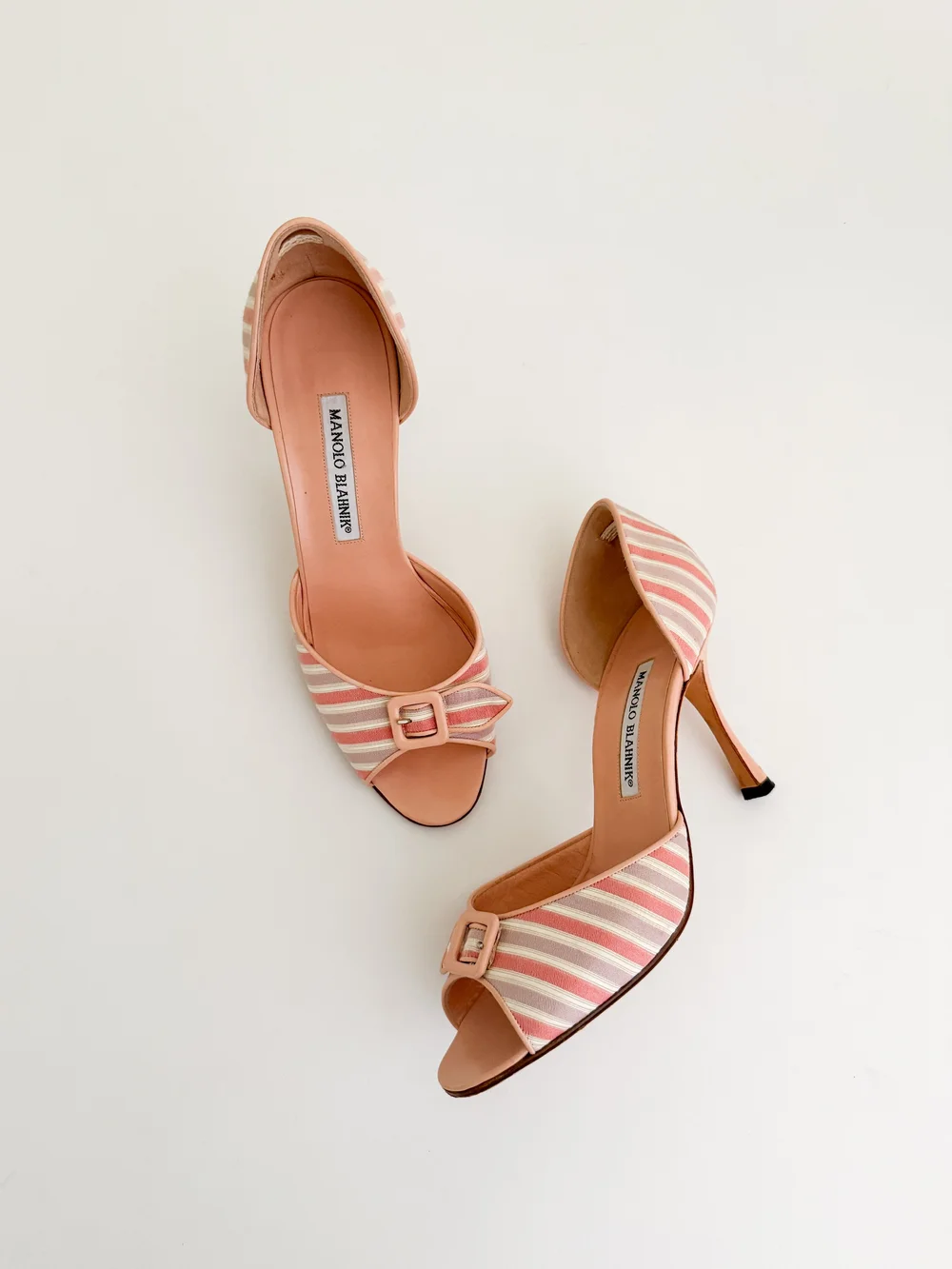 Manolo Blahnik Pink Stripe Buckle D'Orsay Heels (US 8.5 / IT 38.5